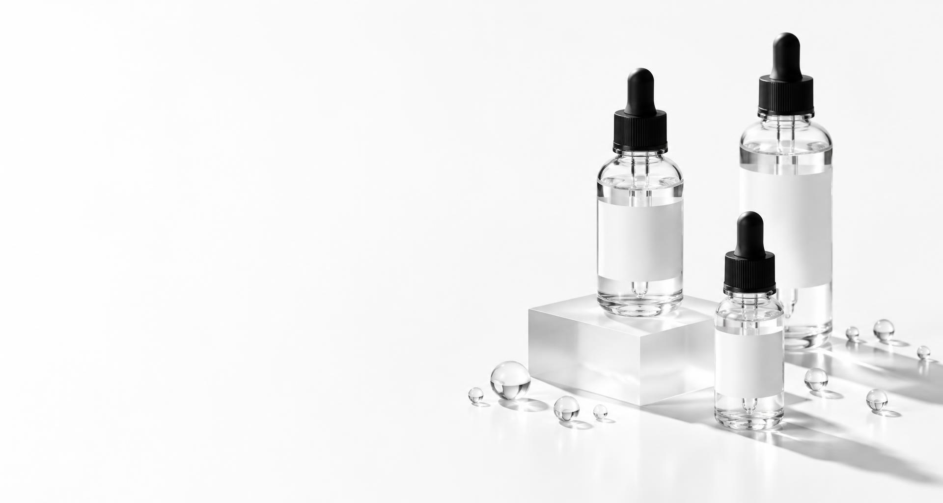 Composição conceitual de frascos de skincare em um laboratório